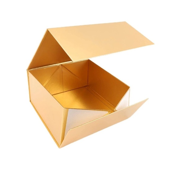 Reusable 8"x 8"x 4" Collapsable ,Gift Box w/ Magnetic Square Flap Lid Matte Gold - Picture 3 of 6